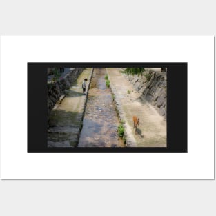 Two children, each side of the stream, worlds apart Posters and Art